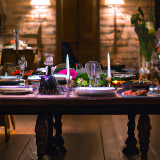 תמונה של שולחן ערוך לארוחת שף פרטית עם מגוון מאכלים ומשקאות
