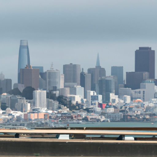 נוף פנורמי של קו הרקיע של סן פרנסיסקו כפי שניתן לראות מרכב יוצא.