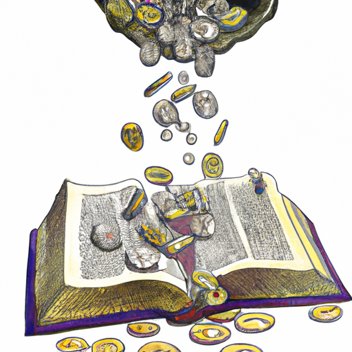 3. איור של מטבעות נשפכים מתוך ספר פתוח - מתאר את הקשר בין פרשת המן לשגשוג
