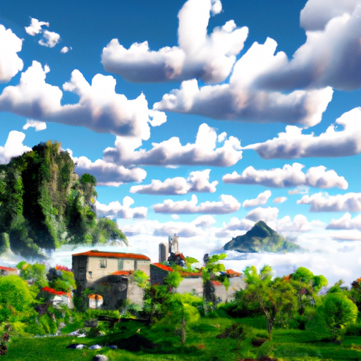 1. נוף פנורמי של כפר הנופש השוכן בין גבעות ירוקות ושמים כחולים צלולים.